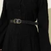 Belted Floral Embroidered Button Dress Black Großhandel dress view 4 - Hicabistan Türkei Fabrik