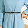 Belted Denim Look Flared Dress Blue all'ingrosso dress view 4 - Hicabistan fabbrica Turchia