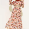 Belted Pleated Chiffon Dress Beige