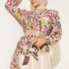 Belted Pleated Chiffon Dress Powder Pink wholesale dress view 2 - Hicabistan Turkey factory