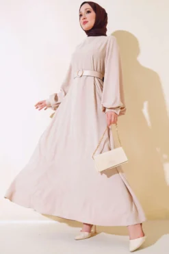 Belted Glitter Dress Beige