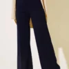 High Waist Wide Leg Trousers with Belt Navy Blue Großhandel pants view 2 - Hicabistan Türkei Fabrik