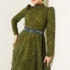 Self-Patterned Tulle Belt Evening Dress Khaki al por mayor dress view 2 - Hicabistan fábrica Turquía