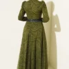 Self-Patterned Tulle Belt Evening Dress Khaki al por mayor dress view 3 - Hicabistan fábrica Turquía