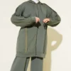 Hooded Two-Piece Set with Self-Striped Design Khaki wholesale clothing set view 2 - Hicabistan Turkey factory
