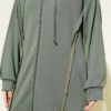Hooded Two-Piece Set with Self-Striped Design Khaki wholesale clothing set view 4 - Hicabistan Turkey factory