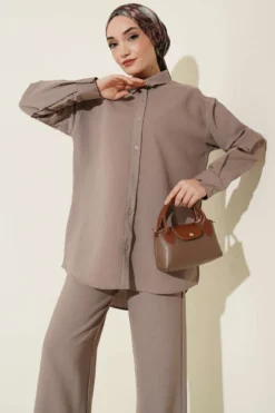 Alternative view of Shirt with Striped Two-Piece Set Mink