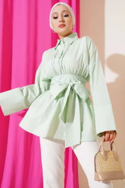 Self-Tie Front Gathered Tunic