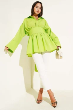 Alternative view of Self-Tie Front Gathered Tunic Green