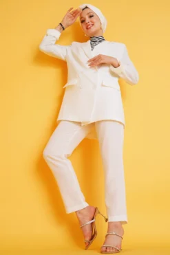 Linen Pants Jacket Set Ecru