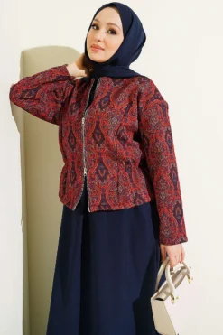 Alternative view of Jacketed Dress Set with Kilim Pattern Navy Blue