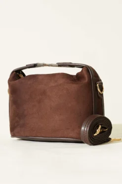 Key Handle Detailed Suede Bag Bitter Brown