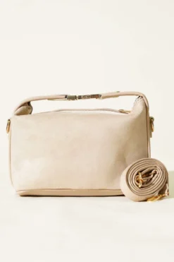 Alternative view of Beige Suede Bag with Key Handle Detail