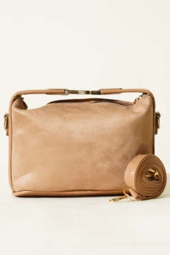 Alternative view of Latte Suede Bag with Key Handle Detail