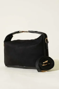 Black Suede Bag with Key Handle Detail