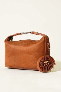 Key Handle Detailed Suede Bag Tan