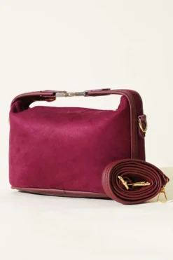 Cherry Suede Bag with Key Lock Detail