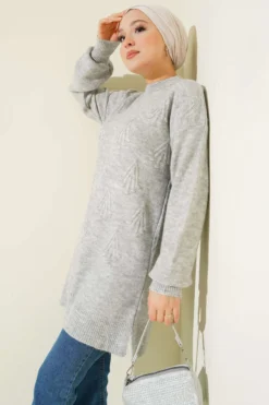 Cherry Bunch Embossed Soft Knit Tunic Grey