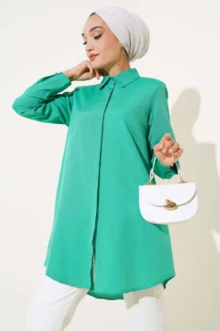Classic Collar Oval Cut Shirt Green