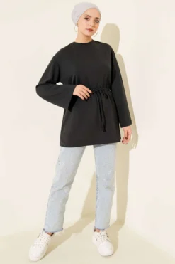 Alternative view of Arm Patch Loose Tunic with Ties Anthracite