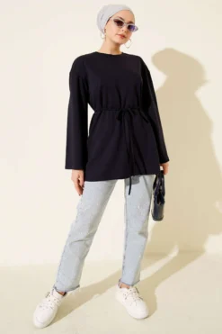 Alternative Ansicht von Arm Patch Loose Tunic with Ties Navy Blue
