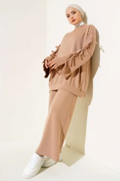 Two-Piece Set with Arm Tie Details wholesale clothing set - Hicabistan Turkey factory