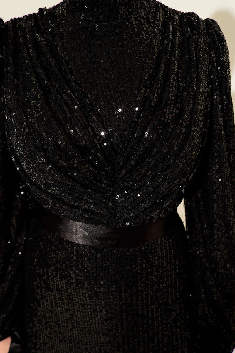 Tie Strap Sequin Evening Dress Black en gros dress view 4 - Hicabistan usine Turquie