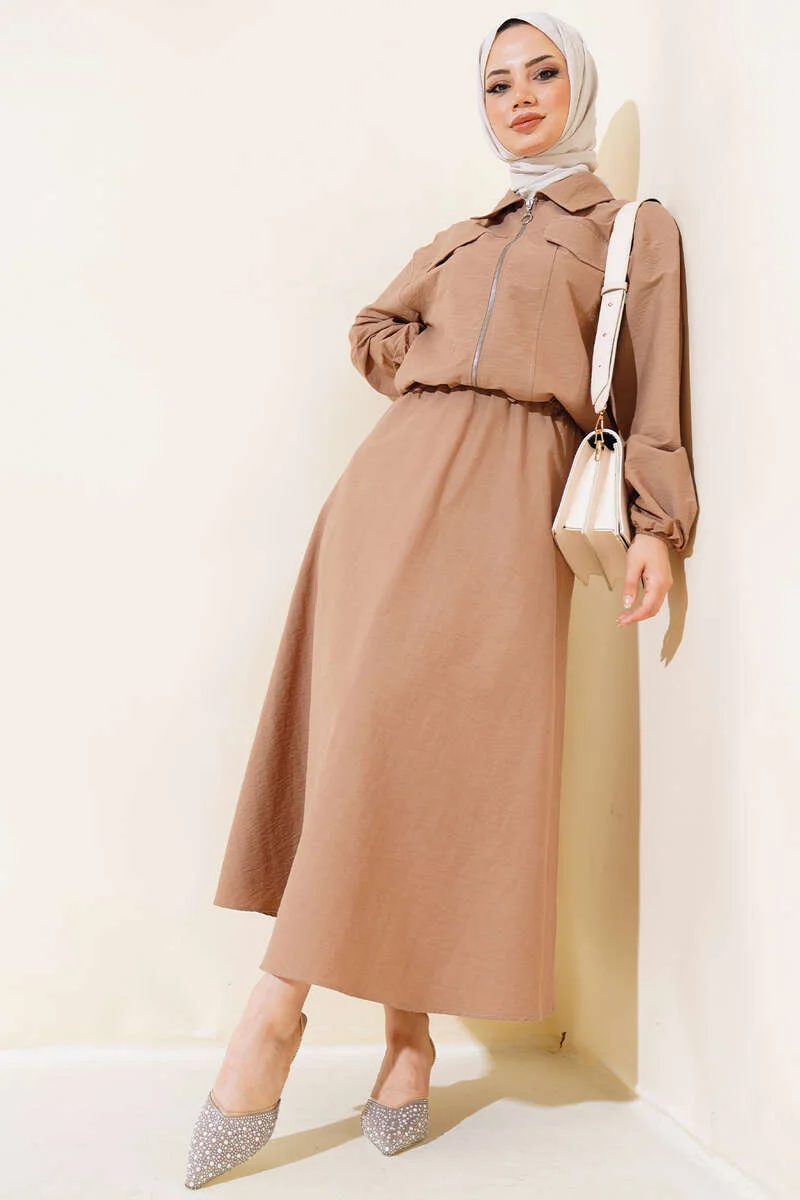 Elastic Cuff Skirt Set Mink all'ingrosso clothing set - Hicabistan fabbrica Turchia