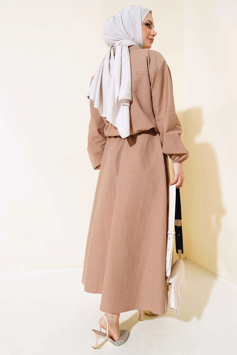 Elastic Cuff Skirt Set Mink all'ingrosso clothing set view 3 - Hicabistan fabbrica Turchia