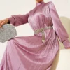 Zip-Detail Pleated Evening Dress Powder Pink