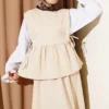 Side Tied Skirt Set with Sleeve Detail Beige بالجملة clothing set view 2 - Hicabistan مصنع تركيا