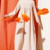 Gathered Dress with Elastic Cuff Beige