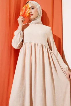 Alternative view of Gathered Dress with Elastic Cuff Beige