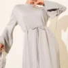 Dress with Sleeve Tie Detail Grey wholesale dress view 2 - Hicabistan Turkey factory