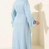 Dress with Sleeve Tie Detail Blue al por mayor dress view 3 - Hicabistan fábrica Turquía