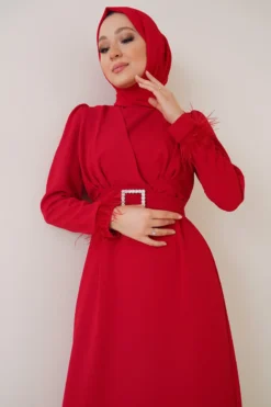 Alternative Ansicht von Feathered Belted Dress Red