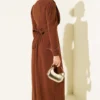 Feathered Belted Dress Tan en gros dress view 3 - Hicabistan usine Turquie