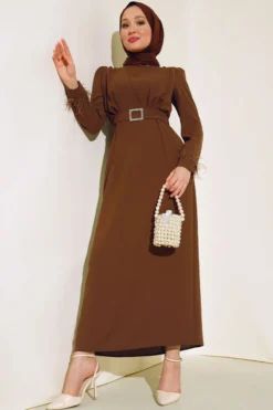 Feathered Belted Dress Cinnamon