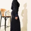 Feathered Glitter Evening Dress Navy Blue al por mayor dress view 3 - Hicabistan fábrica Turquía