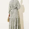 Dress with Ribbed Sleeve and Neckline Pattern Khaki wholesale dress view 3 - Hicabistan Turkey factory