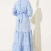 Dress with Ribbed Sleeve and Neckline Pattern Blue wholesale dress view 3 - Hicabistan Turkey factory