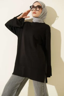 Side Slit Tunic Black
