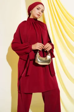 Tie-Belt Two-Piece Set Burgundy