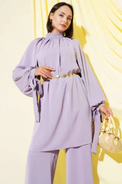 Alternative view of Tie-Belt Two-Piece Set Lilac