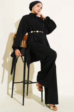 Tie-Belt Two-Piece Set Black