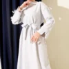 Dress with Bow Detail Sleeves Grey all'ingrosso dress view 2 - Hicabistan fabbrica Turchia