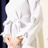 Dress with Bow Detail Sleeves Grey all'ingrosso dress view 4 - Hicabistan fabbrica Turchia