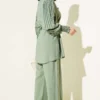 Pleated Sleeve Belted Two-Piece Set Green groothandel clothing set view 3 - Hicabistan Turkije fabriek