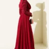 Cape Dress with Sequin Detail Burgundy Großhandel dress view 4 - Hicabistan Türkei Fabrik