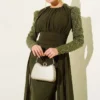 Cape Dress with Sequin Detail Khaki al por mayor dress view 2 - Hicabistan fábrica Turquía